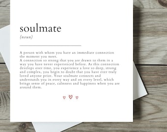 Soulmate Definition Card / Anniversary Cards / Anniversary Gifts / Happy Anniversary / Dictionary Definition Cards / Cards For Him