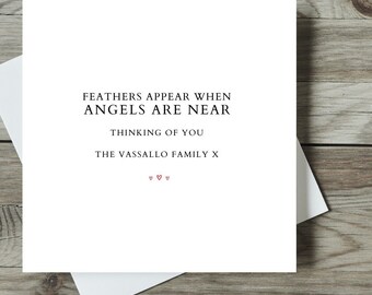 Personalised Feathers Appear When Angels Are Near Card / In Memory Of / Personalised Condolence Cards / Sympathy Cards / Bereavement Cards