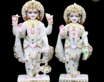 Makrana Marble Lakshmi Narayan Statue, Vishnu Laxmi Idol, 12 Inches