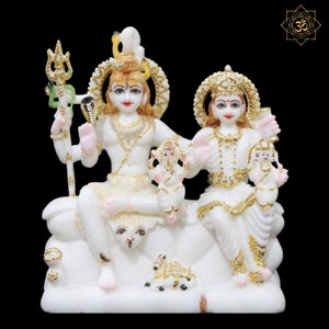 Shiva Parvati Statue, Marble Shiv Parivar Murti, Marble Shiva with Family statue in Small Sizes for Home Temples made in Makrana Marble