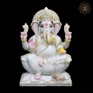 Ganesh Statue, Marble Ganesh Statue made in natural white marble in 15inch, Ganpati Murti Made in Natural White Marble, Ganesha Murti