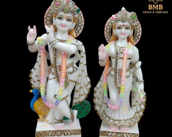 Radha Krishna Statue, Marble Radha Krishna Statue made in Natural Marble in 18inches, Radha Krishna Idol Made in natural stone, Lord Krishna