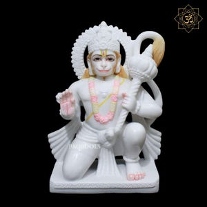 Marble Hanuman Statue for Homes and Temples in 1.5feet, Ashirwad Posture Marble Hanuman Murti in Makrana Marble, Small Hanuman Murti