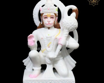 White Marble Hanuman Statue, 9 inch Ashirwad Murti