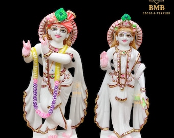Radha Krishna Statue, Marble Radha Krishna Statue made in Natural Marble in 9inches, Radha Krishna Idol made in natural stone