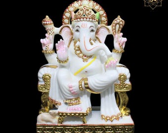 White Marble Ganesha Statue, Ganpati Murti, 12 Inch