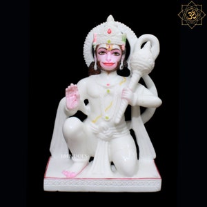 Marble Hanuman Statue for Homes and Temples in 1feet, Ashirwad Posture Marble Hanuman Murti in Makrana Marble, Small Hanuman Murti