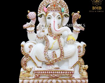 Ganesha Statue, Marble Ganesh Statue made in natural white Marble in 12inches, White Ganesha Idol made in Natural Stone, Ganesh Idol Marble