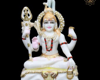 Makrana Marble Shiva Statue: 9-inch White Hindu Idol