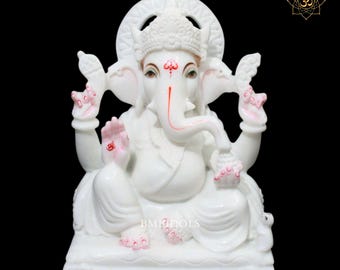10" White Marble Ganesha Statue - Ganpati Murti