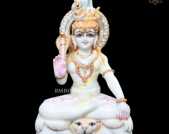 Makrana Marble Shiva Statue: 12-inch Shiv Murti for Home Temple