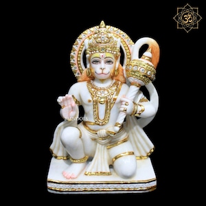 Hanuman Statue, Marble Hanuman Murti in Small in 12inch for Home and Temples, Marble Hanuman Idol made in Natural Makrana Marble