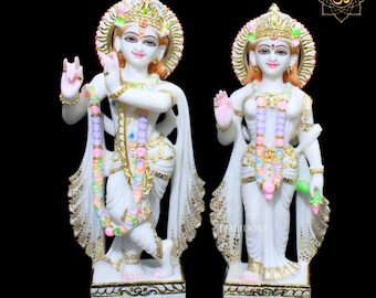 Natural Marble Radha Krishna Statue, 18 Inches