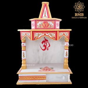 Marble Temple Made in 100% Natural Marble with Meenakari, Marble Mandir for Home at a Best Price in all sizes