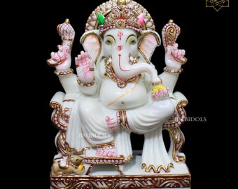 White Marble Ganesha Statue, Ganpati Murti, 12 inch