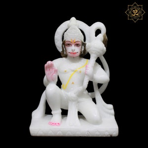 Hanuman Statue made in Pure white Natural Marble in 6inches, Ashirwad Hanuman Murti made in natural stone and available at a best price