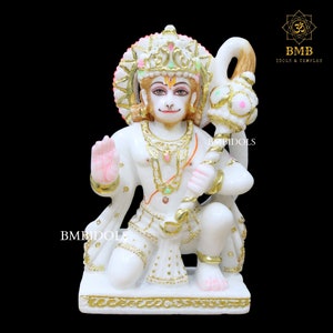 Hanuman Statue, Marble Hanuman Murti in Small in 9inch for Home and Temples, Marble Hanuman Idol made in Natural Makrana Marble