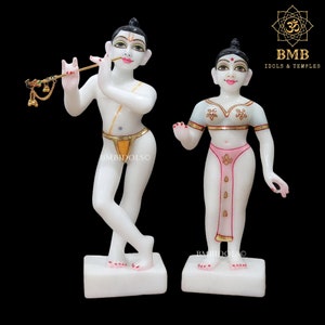 Radha Krishna Statue, Marble Iskcon Radha Krishna Murti made in natural Marble in 12inches, Iskcon Radha Krishna Idol made in natural stone