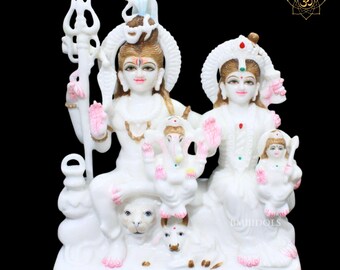Shiv Parivar Statue, Marble Shiva Parvati Murti made in Makrana Marble in 15inches for Homes and Temples, Shiv Parivar Marble Murti  15inch
