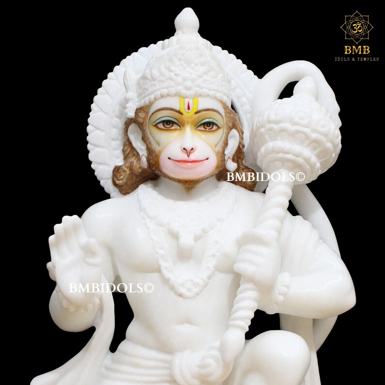 Hanuman Statue Made in Pure White Natural Marble in 18inches, Ashirwad