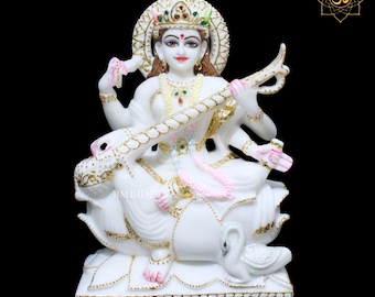 文化大理石サラスワティ像、ヒンドゥー教の知識の女神（21 CM） - Etsy