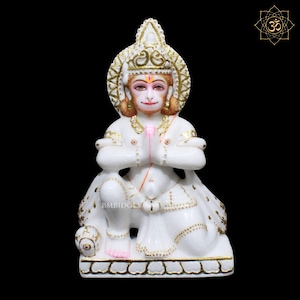 Makrana Marble Hanuman Statue: Ashirwad Posture, 11 Inches