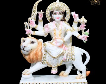 Durga Statue, Marble Durga maa Statue made in 12inches Makrana Marble, Durga Idol made in Natural Stone available
