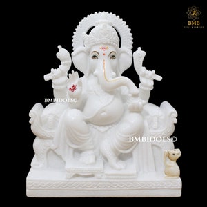 Ganesh Statue, Marble Ganesha Statue made in natural white marble in 15inch, Ganpati Murti Made in Natural White Marble, Ganesha Murti