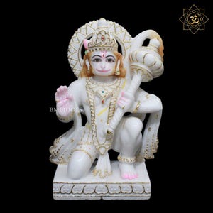 Marble Hanuman Statue for Homes and Temples in 1feet, Ashirwad Posture Marble Hanuman Murti in Makrana Marble, Small Hanuman Murti