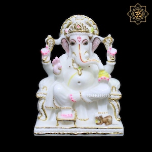 Ganesha Statue, Marble Ganesh Murti made in Pure Makrana marble in 7inch for Home and Temples, Ganpati Idol available at best prices