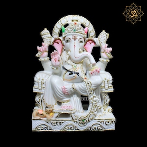 Ganesh Statue, Marble Ganesh Statue made in natural white marble in 12inch, Ganpati Murti Made in Natural White Marble, Ganesha Murti
