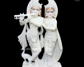 Makrana Marble Radha Krishna Statue, 25 Inch Jugal Murti