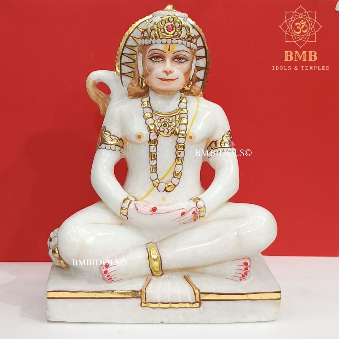 Hanuman Statue, Marble Hanuman Murti Made in Natural Makrana Marble for