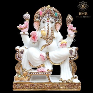 Marble Ganesh Idol made in Natural Makrana Marble for Home and Temple | Ganesh Statue in ashirwad Posture | Marble Ganesha Murti