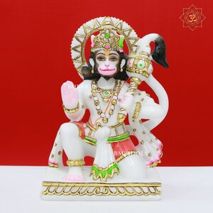 Hanuman Statue, Marble Hanuman Murti in Small in 9inch for Home and Temples, Marble Hanuman Idol made in Natural Makrana Marble