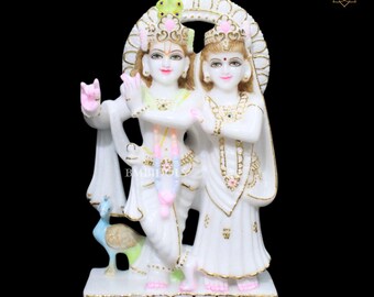Makrana Marble Radha Krishna Statue, 12 inch Jugal Murti Idol