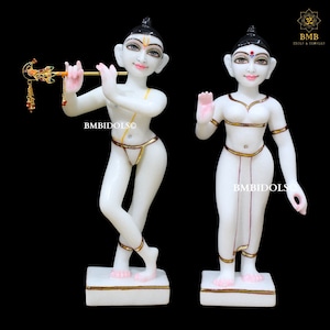 Radha Krishna Statue, Marble Iskcon Radha Krishna Murti made in natural Marble in 12inches, Iskcon Radha Krishna Idol made in natural stone