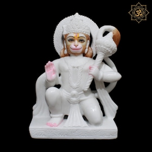 Hanuman Statue made in Pure white Natural Marble in 12inches, Ashirwad Hanuman Murti made in natural stone and available at a best price