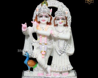 Makrana Marble Radha Krishna Statue, 9 inch Jugal Murti Idol