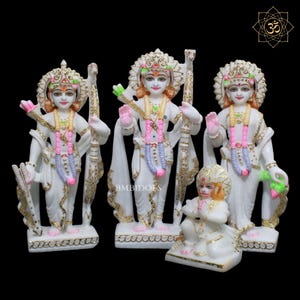 Estátua de Ram Darbar, mármore Ram Darbar Murti em mármore Makrana 12 polegadas para casa e templos, Ram Ji Lakshman Sita e estátua de Hanuman em mármore