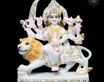 Marble Durga Statue, 9 Inch Natural Stone Idol