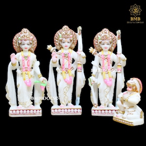 Estátua de Ram Darbar, mármore Ram Darbar Murti em mármore Makrana para casa e templos, Ram Ji Lakshman Sita e estátua de Hanuman em 10 polegadas
