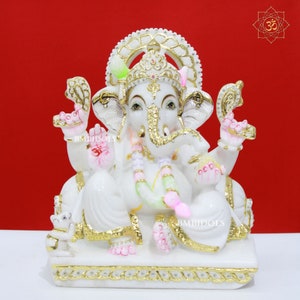 Ganesh Statue, Marble Ganesh Statue made in natural white marble in 12inch, Ganpati Murti Made in Natural White Marble, Ganesha Murti