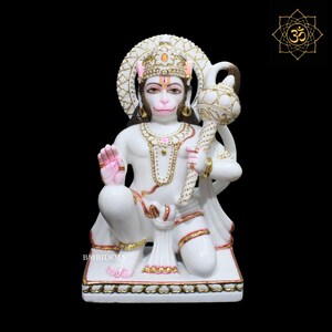 Hanuman Statue made in Pure white Natural Marble in 15inches, Ashirwad Hanuman Murti made in natural stone and available at a best price