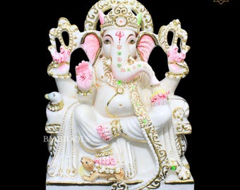 White Marble Ganesha Statue, Ganpati Murti, 12 Inch