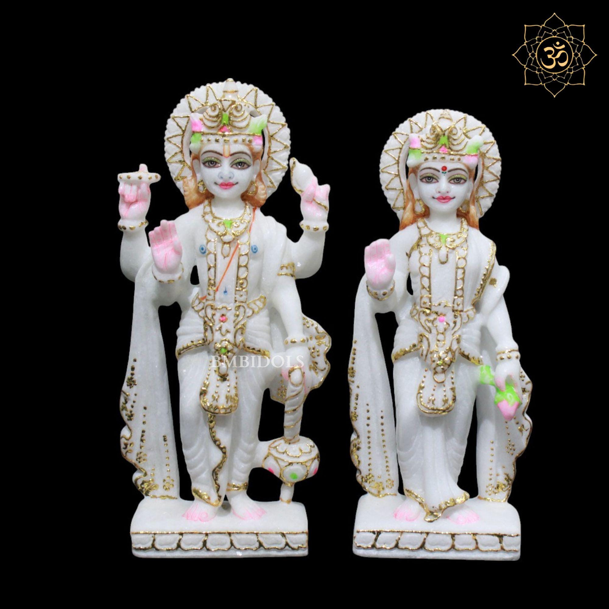 Makrana Marble Lakshmi Narayan Statue, 10 inch Vishnu Laxmi Murti