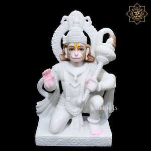 Makrana Marble Hanuman Statue - Ashirwad Posture - 17 Inches