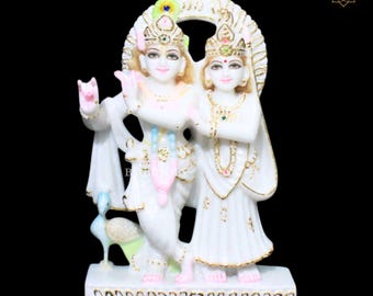 Makrana Marble Radha Krishna Statue, 10 inch Jugal Murti Idol