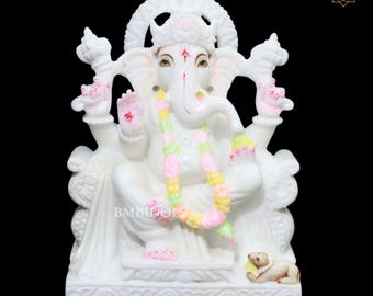 Ganesha Statue, Marble Ganesh Murti made in natural white marble in 12inch, Ganpati Murti Made in Natural White Marble, Ganesha Murti