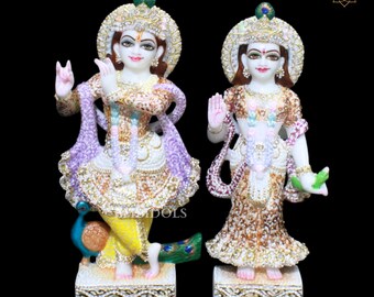 Radha Krishna Murti made in 100% Marble Stone, Marble Radha Krishna Statue for Homes and temples in 12inches available at best prices